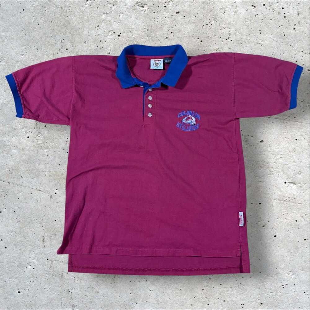 Vintage Colorado Avalanche Polo Shirt Mens M Burgundy NHL Pro Edge Hockey 90s